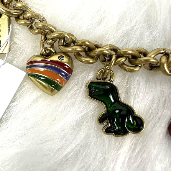 Coach Motif Chain Bag Charm In Metal/Brass/Multi Heart Cherry C CN119 NWT - Picture 5 of 7